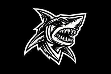 Fototapeta premium shark head mascot Black And White Design On Black Background