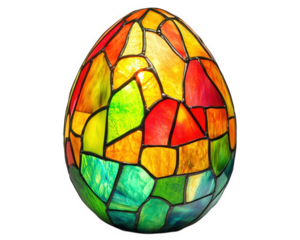 Stained glass Easter egg featuring vibrant colors and intricate patterns, perfect for holiday decor and celebrations. This artistic piece adds festive touch to any setting
