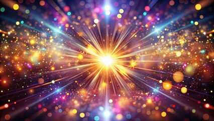 Fototapeta premium Glittering lights swirl around a central focal point, radiating vibrant colors and textures on a mesmerizing background