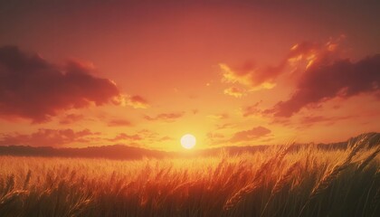 Obraz premium Golden Wheat Field Sunset Landscape Scene