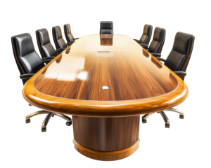modern boardroom featuring large oval table surrounded by executive chairs, ideal for meetings and discussions. polished wood finish adds elegance and professionalism