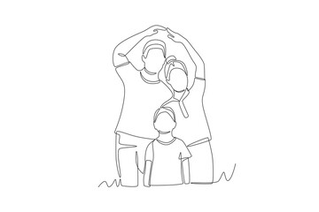 Asian family concept one-line drawing