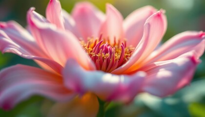 Fototapeta premium Close-up of a blooming pink dahlia flower in sunlight