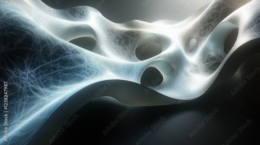 Poster abstract illuminated structure with intricate network and fluid design