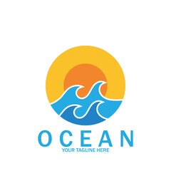 Obraz premium ocean wave sun vector logo icon vector illustration template design