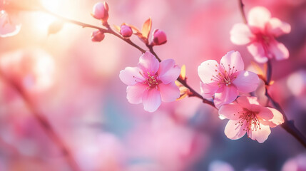 Obraz premium Beautiful pink cherry blossoms bloom on a branch in spring