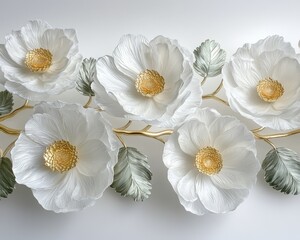 Obraz premium Delicate White Sculpted Blossoms on Gold Stem A Study in Floral Elegance and Artistry