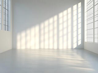 Fototapeta premium Minimal white background with soft shadows and empty space for text.