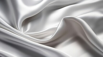 Fototapeta premium The Luxurious Sheen of Soft Silver Fabric Draping Elegantly in Waves, Perfectly Highlighting Texture and Reflection for Textiles and Fashion Use