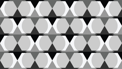 Seamless abstract geometric pattern combination of black and gray hexagon shapes