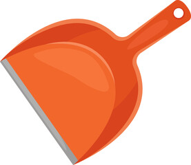 Orange plastic dustpan resting on a white background, featuring a metal edge for effective collection of dust and debris, making cleaning tasks easier and more efficient