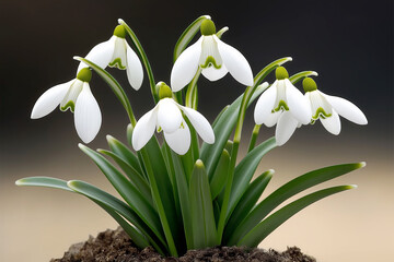 Fototapeta premium Blooming snowdrops. Spring wallpaper