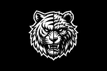 monster tiger hybrid Black And White Design On Black Background