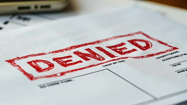 Red denied stamp on employment application form closeup