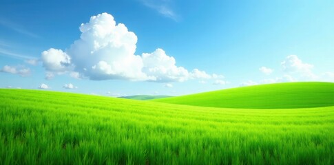 Fototapeta premium calm and quiet scene of green fields under open sky, fields, blue, green