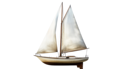 Classic sailboat with open sails on transparent background