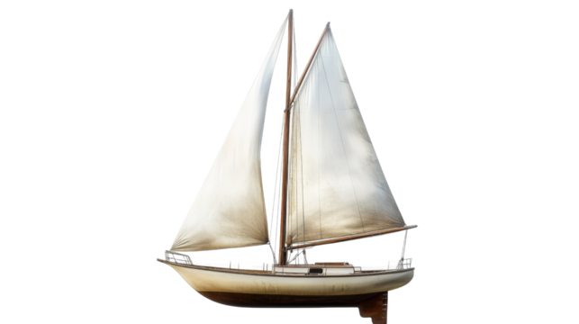 Classic sailboat with open sails on transparent background