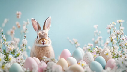 Easter Monday copy space background, cute rabbit. easter day concept
