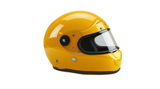 Yellow racing helmet isolated on transparent background
