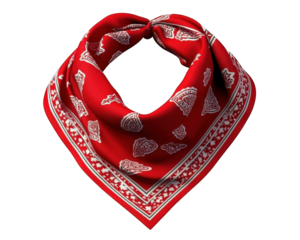 Red bandana with white patterns, classic western accessory, perfect for adding style to outfits or for use in various activities