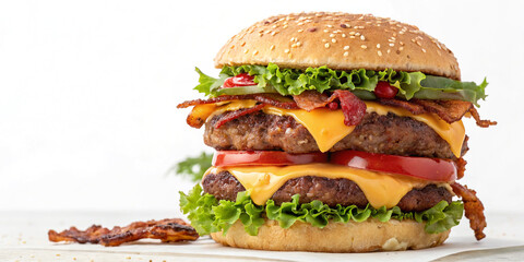 Gigantic Delicious Burger Isolated on White Background for Food Presentation