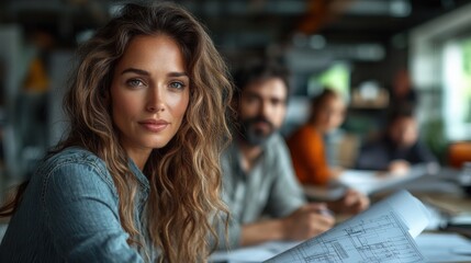 Young Woman Engaged in Team Meeting in Modern Workspace. Generative AI