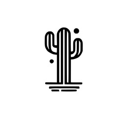 Minimalist Cactus Line Art: Desert Plant Botanical Illustration. Simple Black and White Geometric Design, Perfect for Modern Decor.