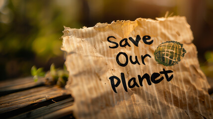 Papel reciclado con mensaje ecológico "Save Our Planet".
