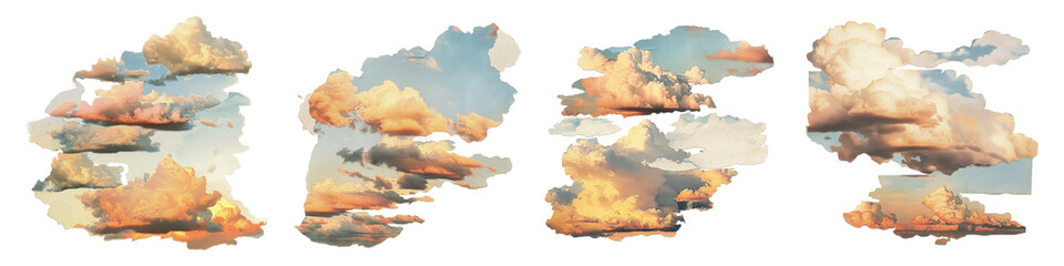 Obraz premium Vibrant clouds in artistic formation, PNG element set on transparent background