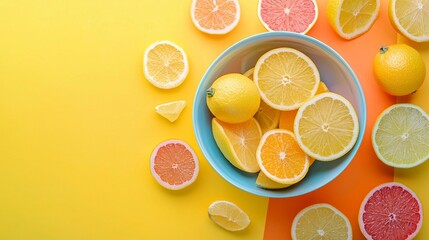 Citrus slices on a vibrant yellow background