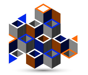 Fototapeta premium 3D isometric cubic design vector geometric abstract background, modern city abstraction theme, construction buildings and blocks look like shapes, polygonal style.
