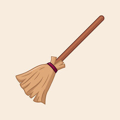 Old fashion broom with wooden handle