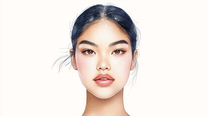 Striking blue hair portrait against a white backdrop, study in style and minimalism