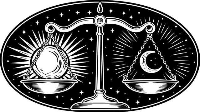 Vector illustration of balance symbolizing day and night with sun and moon for spring equinox - Powered by Adobe