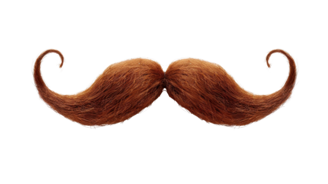 Ginger curly mustache with transparent background for easy editing