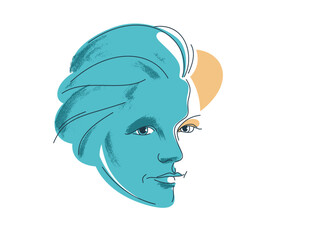 Beauty young woman face vector illustration, logo look like drawing for cosmetology or skincare or cosmetics brand, classic style emblem.