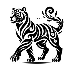 Tribal Tiger Tattoo Design: Black and White Vector Art. This powerful feline graphic is perfect for tattoo inspiration, home decor, or any creative project needing a touch of wild elegance.