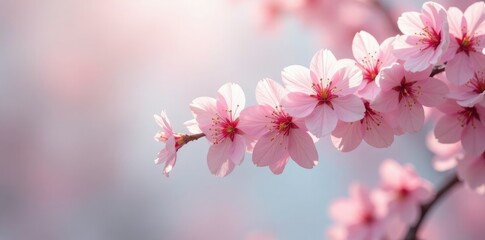 Obraz premium Delicate cherry blossoms in hues of pink and white against a silky canvas, cherry blossoms, soft