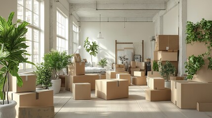 A packed room full of moving boxes with belongings ready to be unpacked into a fresh, new space.
