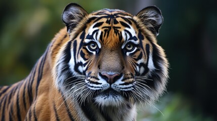 Fototapeta premium Majestic tiger staring intently jungle habitat wildlife photography close-up view natural beauty