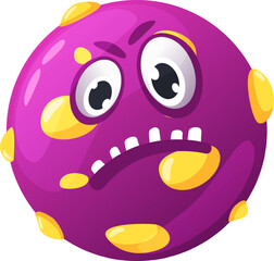 Naklejka premium Funny purple cartoon monster with yellow spots showing disgust and nausea with its tongue out, ideal for children s illustrations, halloween and other projects