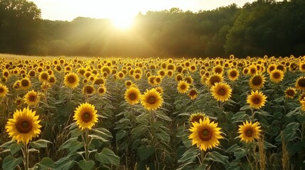 Obraz premium Sunflower blooming at sunrise scenic field nature photography vibrant landscape panoramic view natural beauty