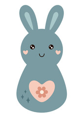 Retro Groovy Easter bunny clipart. Happy Easter day. Cute bunny in cartoon flat style. Hand draw vector illustration