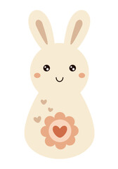 Retro Groovy Easter bunny clipart. Happy Easter day. Cute bunny in cartoon flat style. Hand draw vector illustration