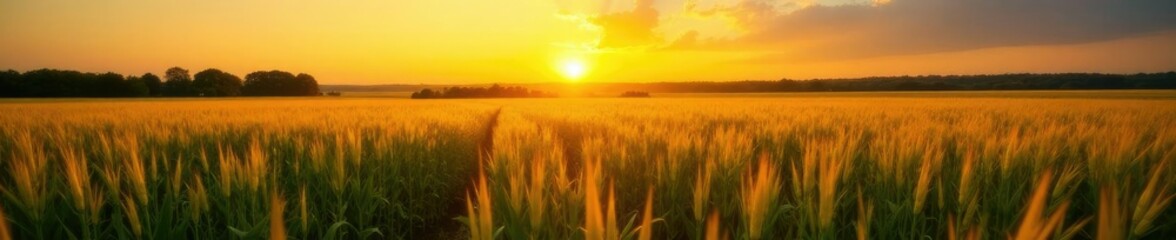 Naklejka premium A blanket of golden light covers the fields as sunrise approaches, corn, farm life, natural