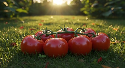 Juicy Red Tomatoes on Vine in Sunny Garden