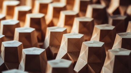 Obraz premium Geometric wooden blocks with warm lighting