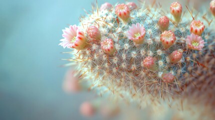 Cactus blooming with pink flowers desert landscape close-up photography natural environment macro view botanical concept