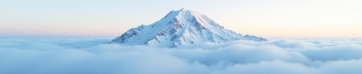 Obraz premium Dense fog swirls around snow-capped mountain peak, stillness, snowy, cloudy