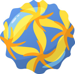 Inflatable beach ball showcasing a vibrant yellow floral design against a blue background, creating an ideal accessory for summer fun and poolside relaxation experiences